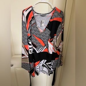 Ashley Stewart Geometric Print Belted Blouse Size 30/32W